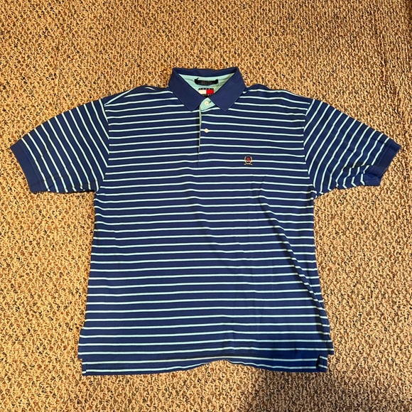 Blue Striped Tommy Hilfiger Polo Shirt - Picture 1 of 3